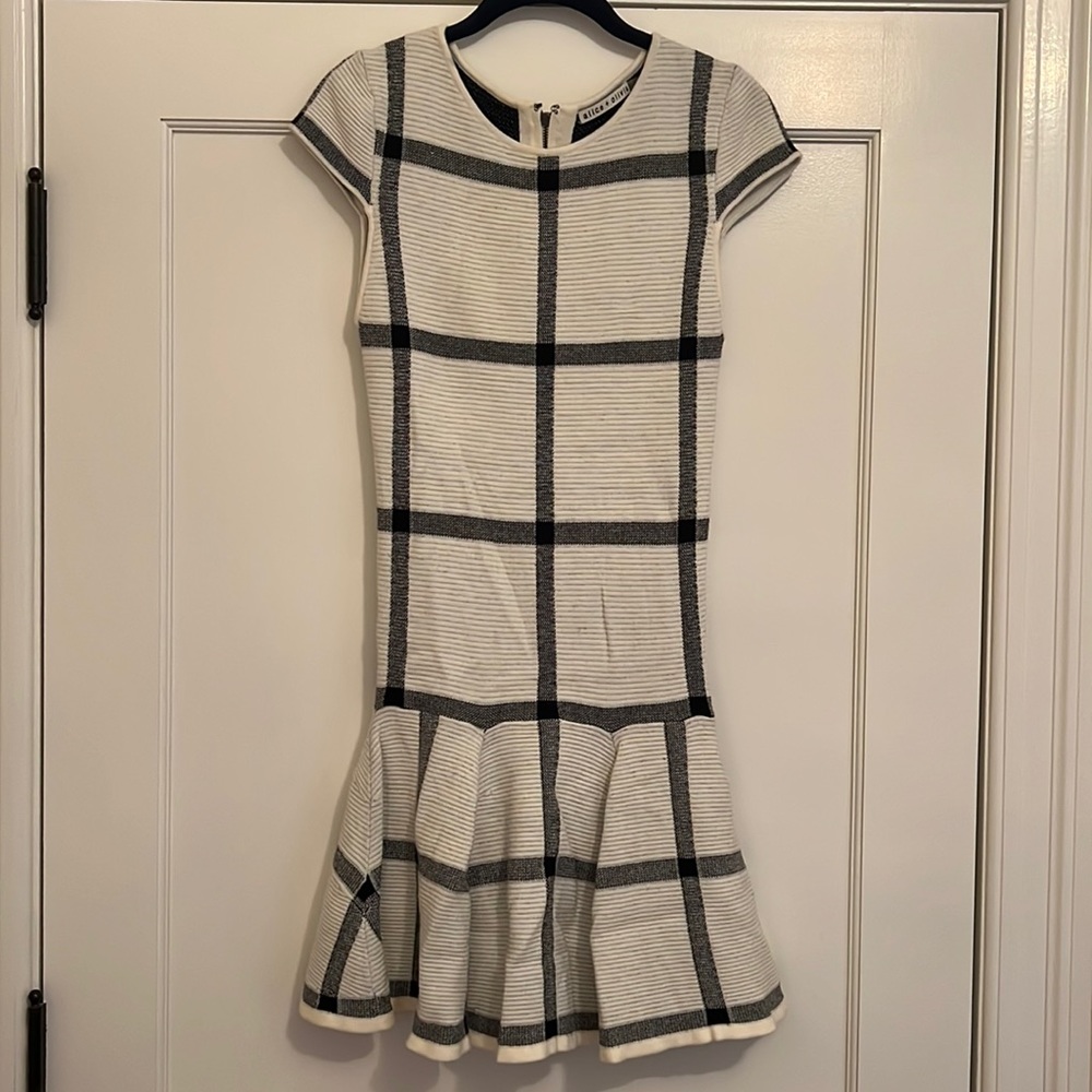 Alice + Olivia Black and White Plaid Mini Dress